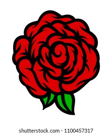 Flower rose, red buds and green leaves. Isolated on white background. Vector illustration.