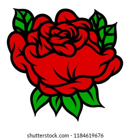 Flower rose, red buds and green leaves. Isolated on white background. Vector illustration.