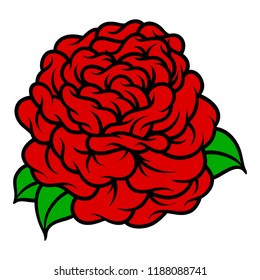Flower rose, red buds and green leaves. Isolated on white background. Vector illustration.