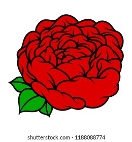 Flower rose, red buds and green leaves. Isolated on white background. Vector illustration.
