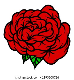 Flower rose, red buds and green leaves. Isolated on white background. Vector illustration.