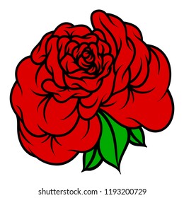 Flower rose, red buds and green leaves. Isolated on white background. Vector illustration.