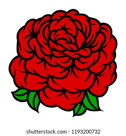 Flower rose, red buds and green leaves. Isolated on white background. Vector illustration.