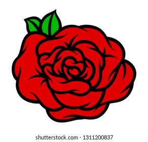 Flower rose, red buds and green leaves. Isolated on white background. Vector illustration