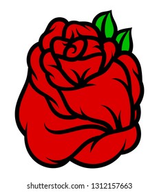Flower rose, red buds and green leaves. Isolated on white background. Vector illustration