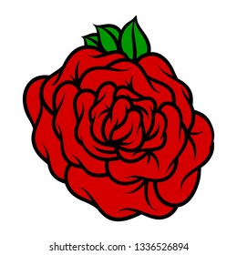 Flower rose, red buds and green leaves. Isolated on white background. Vector illustration