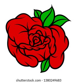 Flower rose, red buds and green leaves. Isolated on white background.