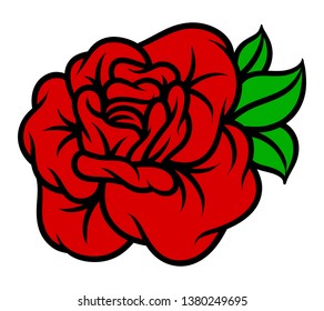 Flower rose, red buds and green leaves. Isolated on white background.