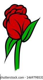 Flower rose, red buds and green leaves. Isolated on white background. Vector illustration.