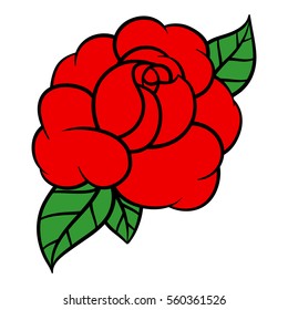 Flower rose, red buds and green leaves. Isolated on white background. Vector illustration.