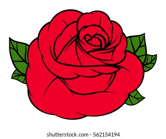 Flower rose, red buds and green leaves. Isolated on white background. Vector illustration.