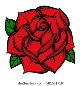 Flower rose, red buds and green leaves. Isolated on white background. Vector illustration.