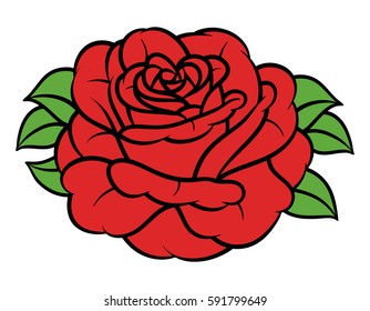 Flower rose, red buds and green leaves. Isolated on white background. Vector illustration.