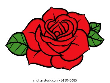 Flower rose, red buds and green leaves. Isolated on white background. Vector illustration.