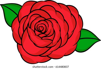 Flower rose, red buds and green leaves. Isolated on white background. Vector illustration.