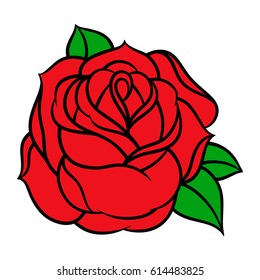Flower rose, red buds and green leaves. Isolated on white background. Vector illustration.