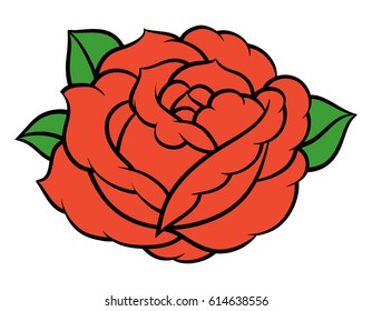 Flower rose, red buds and green leaves. Isolated on white background. Vector illustration.