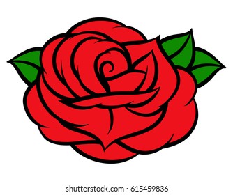 Flower rose, red buds and green leaves. Isolated on white background. Vector illustration.