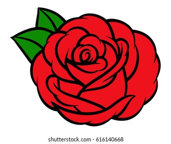 Flower rose, red buds and green leaves. Isolated on white background. Vector illustration.