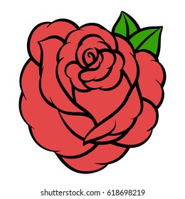 Flower rose, red buds and green leaves. Isolated on white background.