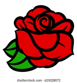 Flower rose, red buds and green leaves. Isolated on white background. Vector illustration.