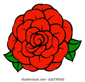 Flower rose, red buds and green leaves. Isolated on white background. Vector illustration.