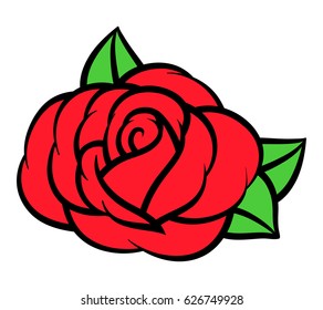 Flower rose, red buds and green leaves. Isolated on white background. Vector illustration.
