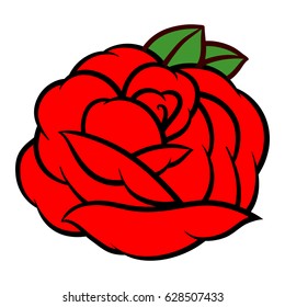 Flower rose, red buds and green leaves. Isolated on white background. Vector illustration.