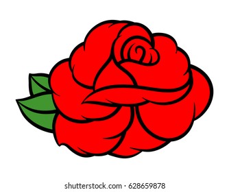Flower rose, red buds and green leaves. Isolated on white background. Vector illustration.