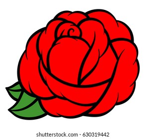 Flower rose, red buds and green leaves. Isolated on white background. Vector illustration.