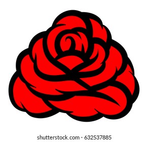 Flower rose, red buds and green leaves. Isolated on white background. Vector illustration.