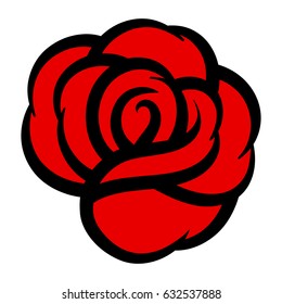 Flower rose, red buds and green leaves. Isolated on white background. Vector illustration.