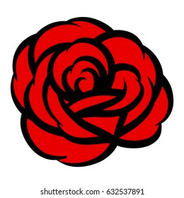 Flower rose, red buds and green leaves. Isolated on white background. Vector illustration.