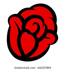 Flower rose, red buds and green leaves. Isolated on white background. Vector illustration.