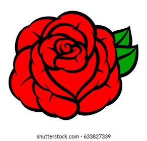 Flower rose, red buds and green leaves. Isolated on white background. Vector illustration.