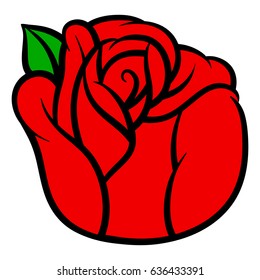 Flower rose, red buds and green leaves. Isolated on white background. Vector illustration.