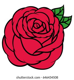 Flower rose, red buds and green leaves. Isolated on white background.