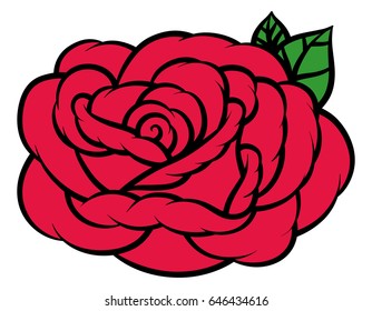 Flower rose, red buds and green leaves. Isolated on white background.