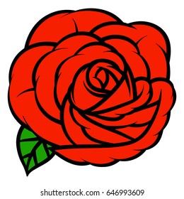 Flower rose, red buds and green leaves. Isolated on white background. Vector illustration.