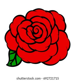 Flower rose, red buds and green leaves. Isolated on white background. Vector illustration.