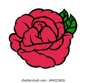 Flower rose, red buds and green leaves. Isolated on white background. Vector illustration.