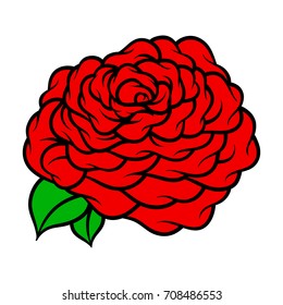 Flower rose, red buds and green leaves. Isolated on white background. Vector illustration.