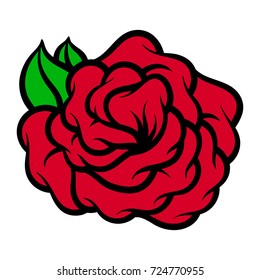 Flower rose, red buds and green leaves. Isolated on white background. Vector illustration.