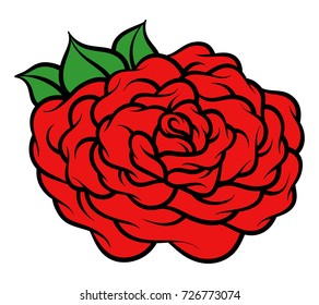 Flower rose, red buds and green leaves. Isolated on white background. Vector illustration.