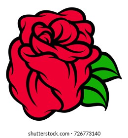 Flower rose, red buds and green leaves. Isolated on white background. Vector illustration.