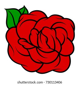 Flower rose, red buds and green leaves. Isolated on white background. Vector illustration.