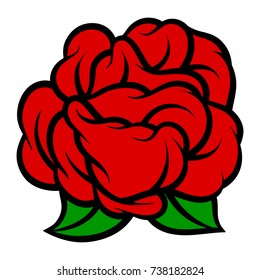 Flower rose, red buds and green leaves. Isolated on white background. Vector illustration.