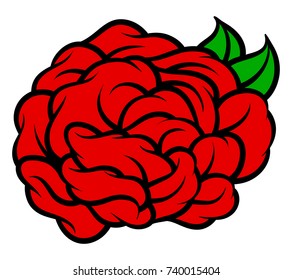Flower rose, red buds and green leaves. Isolated on white background. Vector illustration.