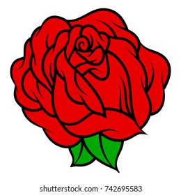 Flower rose, red buds and green leaves. Isolated on white background. Vector illustration.