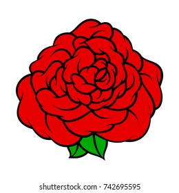 Flower rose, red buds and green leaves. Isolated on white background. Vector illustration.
